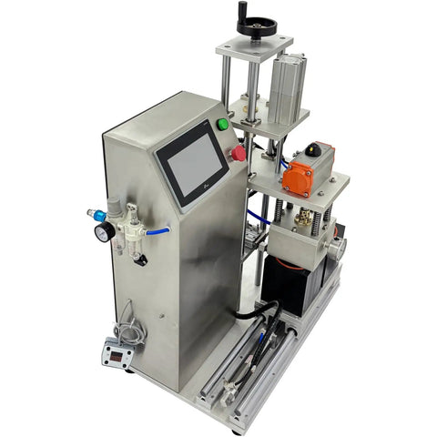 Semi Automatic Glass Jar Vacuum Capping Machine Dual Station Bottle Sealer shown from an angled top view, featuring stainless steel build.