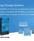 MultiPlus-II Pure Sine Wave Inverter Charger for 12-Volt Systems, 3000VA 120V Output, with solar integration illustration