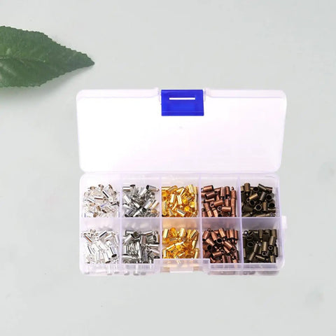 Awesome Healifty 300Pcs 4Mm Plastic Cord End Caps For Satin Cord And Lace. Super Sturdy Jewelry Findings To Make Killer Bracelets Earrings And Tassels. The Ultimate DIY Jewelry Accessory Kit With Glue-In Tips That Look Totally Pro And Ready To Fly Off. Assorted 4mm plastic glue-in cord end caps in organizer box