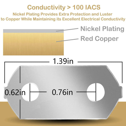 Image of Fresh Nickel Plated Copper Bus Bars And Stainless Steel Nuts Kit For Hybrid Battery Modules showing dimensions and material details.