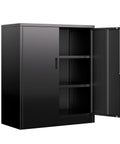 Heavy Duty 36 Inch Black Metal Storage Cabinet With Locking Doors, 2 Adjustable Shelves, Rust-Resistant Steel Garage Cabinet