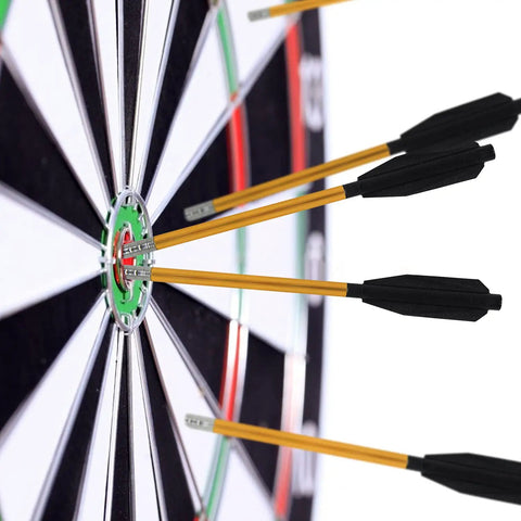 6.3 Inch Aluminum Crossbow Bolts With Plastic Vanes For 50-80 Lb Mini Pistol Crossbows hitting a dartboard