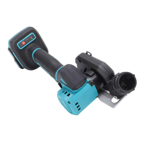 800W Compact Cordless Circular Saw With Brushless Motor, 3-Inch Blade, 19,000 RPM, On-Site Pro-Grade Cutting Tool For Welders And Pros, Cuts Metal Wood Stone Plastic, Lightweight And Efficient, Keeps Worksite Clean, angled side view