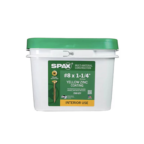 Heavy Duty Workhorse Number 8 X 1-1/4 Inch Flat Head Wood Screws For Interior Framing Construction And Home Renovations Bulk Pail of 2500.