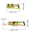 Dimensions of Ratchet Tie Down Straps With Long J Hooks 2 Inch Heavy Duty 4 Pack For Cargo Truck Security