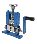 Dual Purpose Automatic Wire Stripper Machine For Copper Cable Works With Electric Drill Or Hand Crank High Speed Steel Jaw Strips 1Mm To 25Mm Wires Perfect For Diy Pros And Heavy Duty Electrical Jobs, showing blue metal design with crank handle.