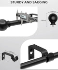 Black 5/8 Inch Curtain Rod Set For Windows 18 To 45 Inches, Short Adjustable Drapery Pole With Finials, Brackets, Connectors And Hardware