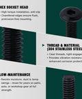 12 Sets M6x45mm Flat Head Socket Cap Screws With Barrel Nuts And 1 Hex Wrench, 304 Stainless Steel features and benefits