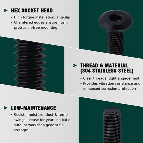 12 Sets M6x45mm Flat Head Socket Cap Screws With Barrel Nuts And 1 Hex Wrench, 304 Stainless Steel features and benefits