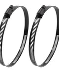 Two Pack 6 Inch Worm Gear Hose Clamps Adjustable 130 To 152 mm Range Black 304 Stainless Steel Duct Clamps For Automotive Fuel Line And Mechanical Projects, showing close-up of clamps.