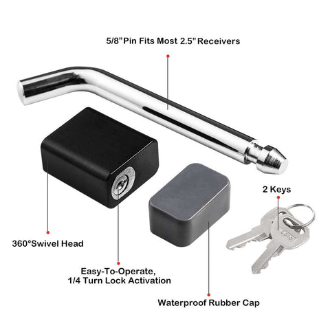Trailer Hitch Receiver Lock Padlock Style With Swivel Head Five Eighths Inch Bent Pin Fits Class Three And Four Two And A Half Inch