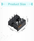 25 Pc DIP IC Socket Adapter Kit for 8 Pin ICs, 2.54mm pitch, shown with dimensions; ideal for PCB and breadboard prototyping.