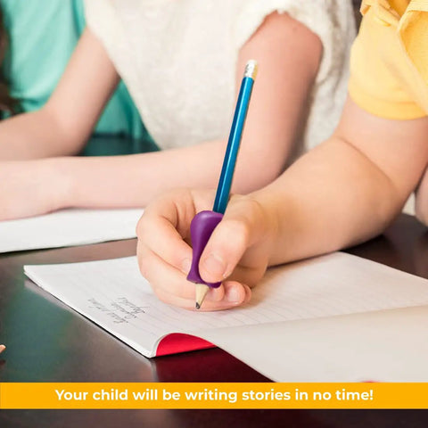 Child using 3 Step Pencil Grip Training Kit For Kids And Adults, Crossover Grip, Pinch Grip, And Standard Ergonomic Grips In Assorted Colors