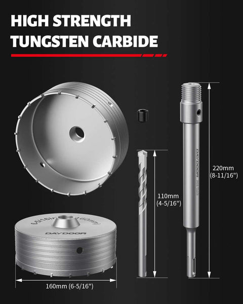 DAYDOOR 6-5/16 in concrete hole saw set with SDS shank adapter; tungsten carbide tipped masonry bits