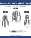 Drill Powered PVC Pipe Threader Kit One Half Three Quarters One Inch Two In One Internal And External Thread Maker sizes shown