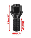 Upgrade Your Ride With Premium Black Locking Lug Wheel Studs Kit For BMW E70 F30 F80 Models Featuring Durability That Rocks And Secure M14 By 1.25 Fitment For Smoother Driving Adventures. Black M14x1.25 wheel stud bolt, 47.5mm long, 22mm threaded, for BMW hub use