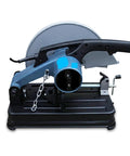 Badass Heavy Duty Chop Saw For Steel And Wood, Adjustable Bevel Angle Cutter With Rock Solid Cast Iron Base, front view.