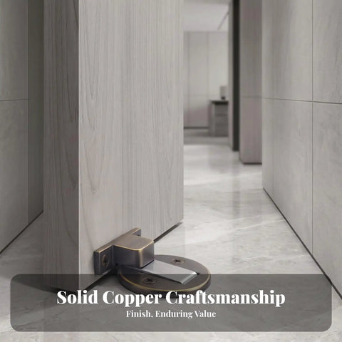 Heavy Duty Floor Door Catch Black Keeps Doors From Slamming Shut with secure base plate in modern hallway setting.
