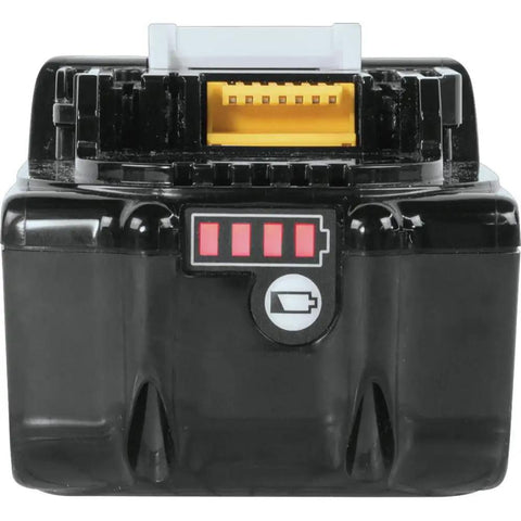 Close-up of 18V LXT Lithium-Ion Battery And Charger Starter Pack 5.0Ah showing LED level indicator and connector.