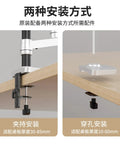 Installation options for Straight Solid Monitor Mount With Extended Mechanical Arm for desks 30-85mm and 10-60mm thickness.