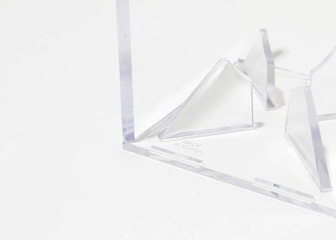 Close-up of Clear Acrylic Square Baseball And Golf Ball Display Case showing corner assembly detail for home office or man cave.