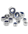 Heavy Duty 20 Pack M6 Nylon Lock Nuts Solid As A Rock 304 Stainless Steel Hex Fasteners, various sizes.