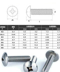 Diagram and chart of Stainless Steel Truss Head Machine Screws M6 1.0 X 12/16/20mm Full Thread Set, 18-8 304 Stainless
