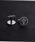 Cross Cufflinks For Men Black Titanium Steel Shirt Fasteners 1 Pair with eye-catching cross design on black background