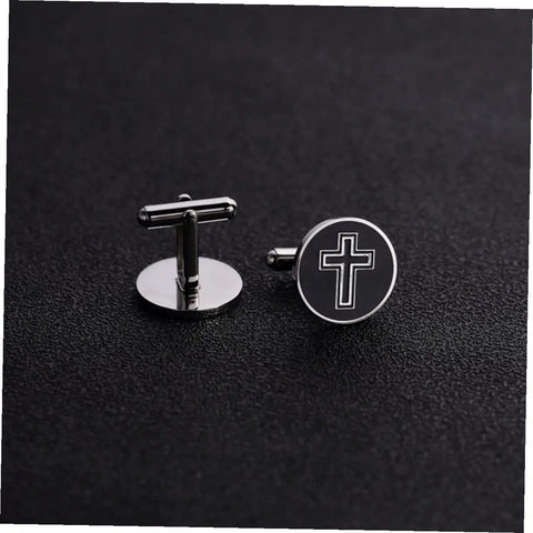 Cross Cufflinks For Men Black Titanium Steel Shirt Fasteners 1 Pair with eye-catching cross design on black background