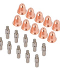 Top Grade Plasma Cutter Tips Set Featuring 10 Electrodes And Nozzles For S25 And S45 Machines, consisting of copper nozzles and stainless steel electrodes.