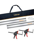 Boss Level 110 Inch Track Saw Guide Rail Kit Fits Makita And Festool Tools With Two 55 Inch Rails and clamps in carry case.