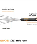 Xact Hand Rake For Raised Garden Beds And Small Planters Workhorse Tool With Ergonomic Handle, Stainless Steel Head And Tines