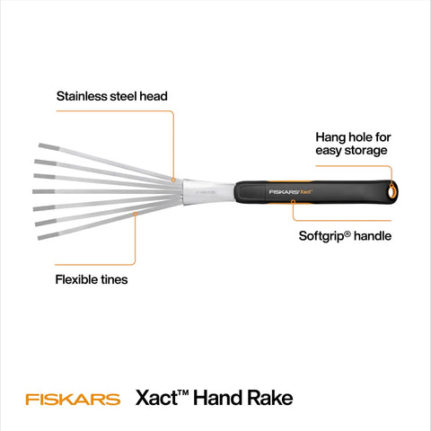 Xact Hand Rake For Raised Garden Beds And Small Planters Workhorse Tool With Ergonomic Handle, Stainless Steel Head And Tines