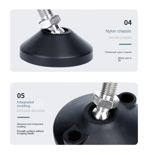 Adjustable Furniture Legs Four Pack Featuring M8 To M16 Threads Swivel Leveling Feet And Round Antislip Cushion Bottom, nylon chassis detail.