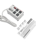 Beefy Four-Outlet Heavy Duty Power Strip With 3330 Joules Surge Protector, 6ft cord, manual, mounting brackets, flat plug visible