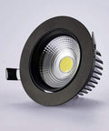 WKNHHL Recessed Lighting Housing Trim Kits Led Spotlight Aluminum Black round indoor downlight with LED bulb, side view.