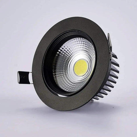 WKNHHL Recessed Lighting Housing Trim Kits Led Spotlight Aluminum Black round indoor downlight with LED bulb, side view.