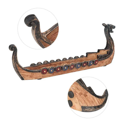 Incense Burner With Dragon Boat Motif Resin Meditation Decor For Home Garden Yoga Elegant Hand Carved Style Side View