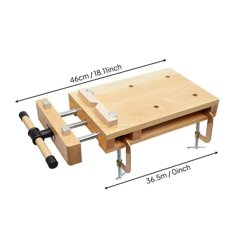 Solid Beech Wood Portable Workbench Vise And Bench Clamp Tool For DIY Pros, 46cm x 36.5cm, compact design for easy handling.