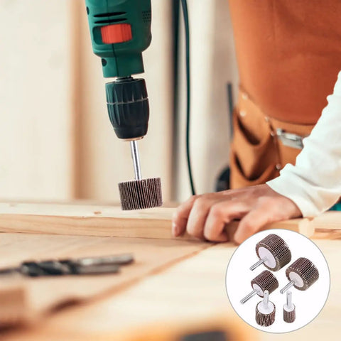10Pcs Polishing Wheels For Rotary Tools With Brown Corundum Abrasive And Cloth Substrate attached to drill, sanding wood surface