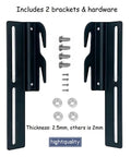 Rock Solid Bolt On To Hook On Bed Frame Conversion Brackets 4 Pack For Headboard Or Footboard Upgrade Kit with 2 black steel brackets and hardware.