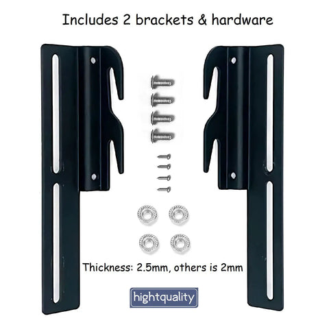 Rock Solid Bolt On To Hook On Bed Frame Conversion Brackets 4 Pack For Headboard Or Footboard Upgrade Kit with 2 black steel brackets and hardware.