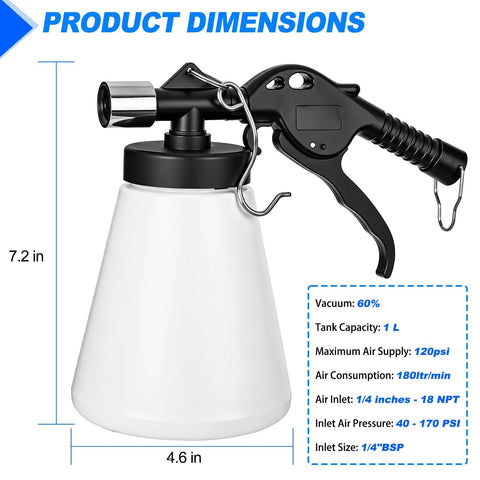 GOOACC vacuum brake bleeder kit with 1 L bottle; conical reservoir, trigger pump, 4 adapters, hanging hook (front).