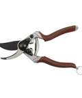 Elite Pruning Shears 8.3 Inch Swiss Made Garden Clippers with leather wrapped handle and carbon steel right hand bypass blade.