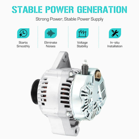 Beefed Up Alternator Replacement For Tacoma 2.4L 2.7L And 4Runner 2.7L 1996 1997 1998 1999 T100 1997 1998 silver front view