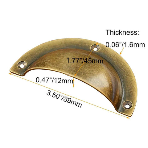 4 Pack Antique Brass Cup Shell Drawer Pulls For Kitchen Cabinets, Dressers, And Wardrobes, Vintage Bedside Cupboard Handles, Easy Install, 89mm