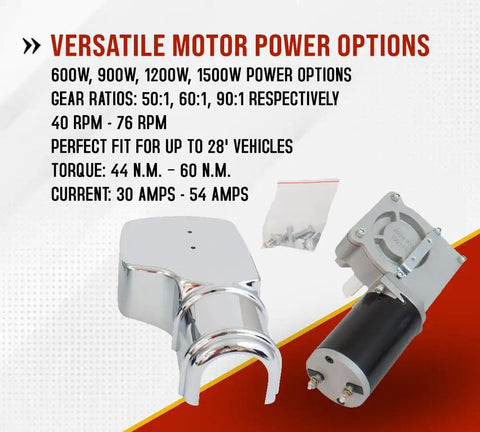 600W 60 To 1 Tarp Motor For Dump Truck Tarp Systems With Chrome Cover, 12VDC, 49A, 55 RPM, 5 Hole Mount, Fits Up To 28 Feet