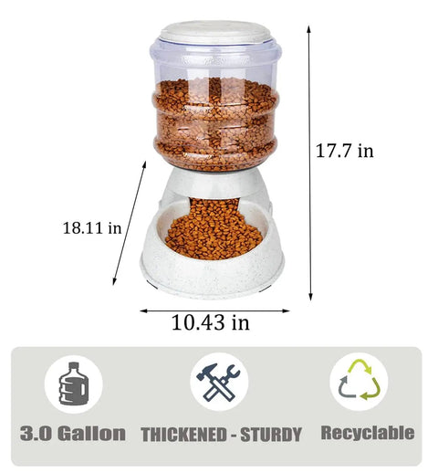 No Sweat Gravity Dog And Cat Feeder Set With Water Dispenser Includes Two Three Gallon Bowls For Small Pups And Kitties Making Automatic Mealtime A Total Breeze showing a 3-gallon food container.