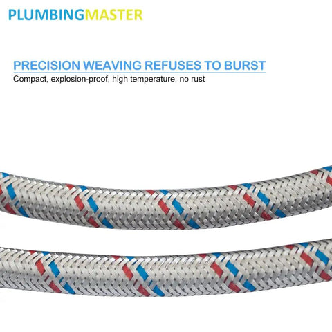 Rock Solid Build 24 Inch Braided Stainless Steel Faucet Hose Connector showing precision weaving for durability in a flexible design.