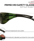 Built Tough Kickass IR3 Welding Safety Glasses With Anti Fog And Anti Scratch Wrap Around Lenses UV Shield Flexible Fit ANSI Z87 Certified Smooth Vision For Daily Grind Case Of 144 Units side view showcasing soft touch temple tips and adjustable joint.